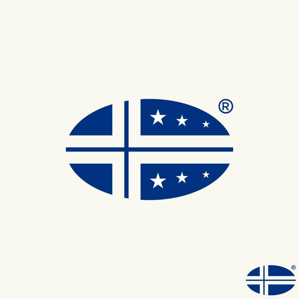 logo conception graphique concept Créatif abstrait prime vecteur Stock Islande drapeau sur ellipse ligne négatif espace. en relation Royaume-Uni pays Brexit L'Europe  badge