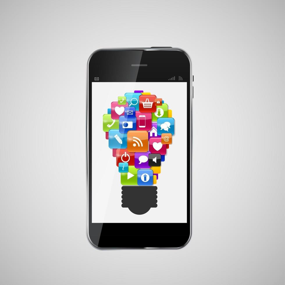 icône de bouton de verre définie idée de lampe sur le concept de téléphone mobile. vecteur