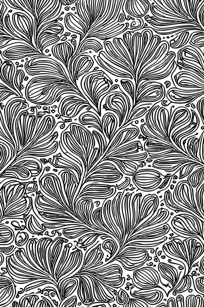 monochromatique floral fantaisie abstrait main tiré griffonnage vecteur modèle