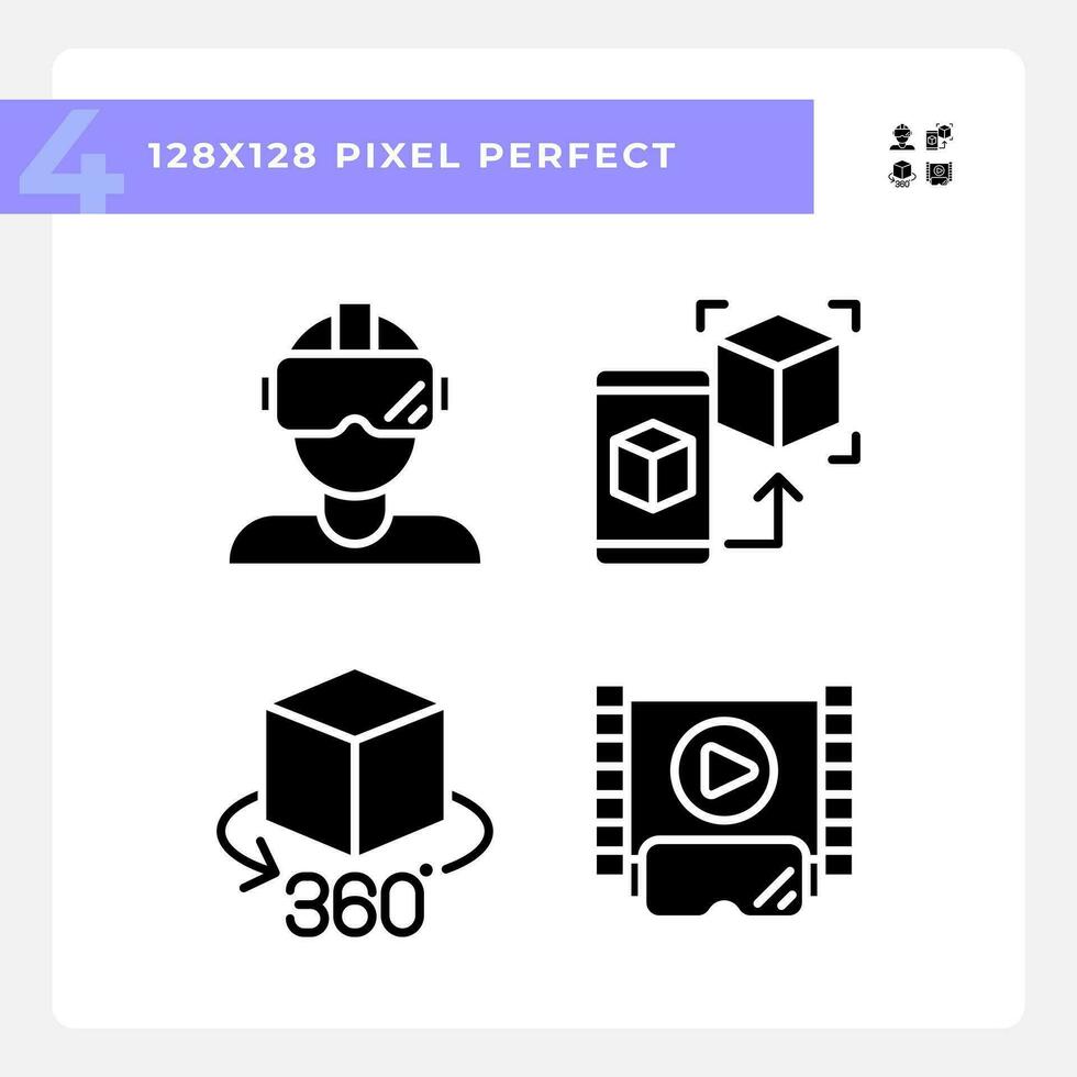 Facile pixel parfait Icônes collection représentant vr, ar et M, glyphe style illustration. vecteur