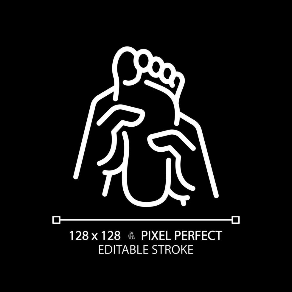 2d pixel parfait modifiable blanc pied massage icône, isolé vecteur, mince ligne illustration. vecteur