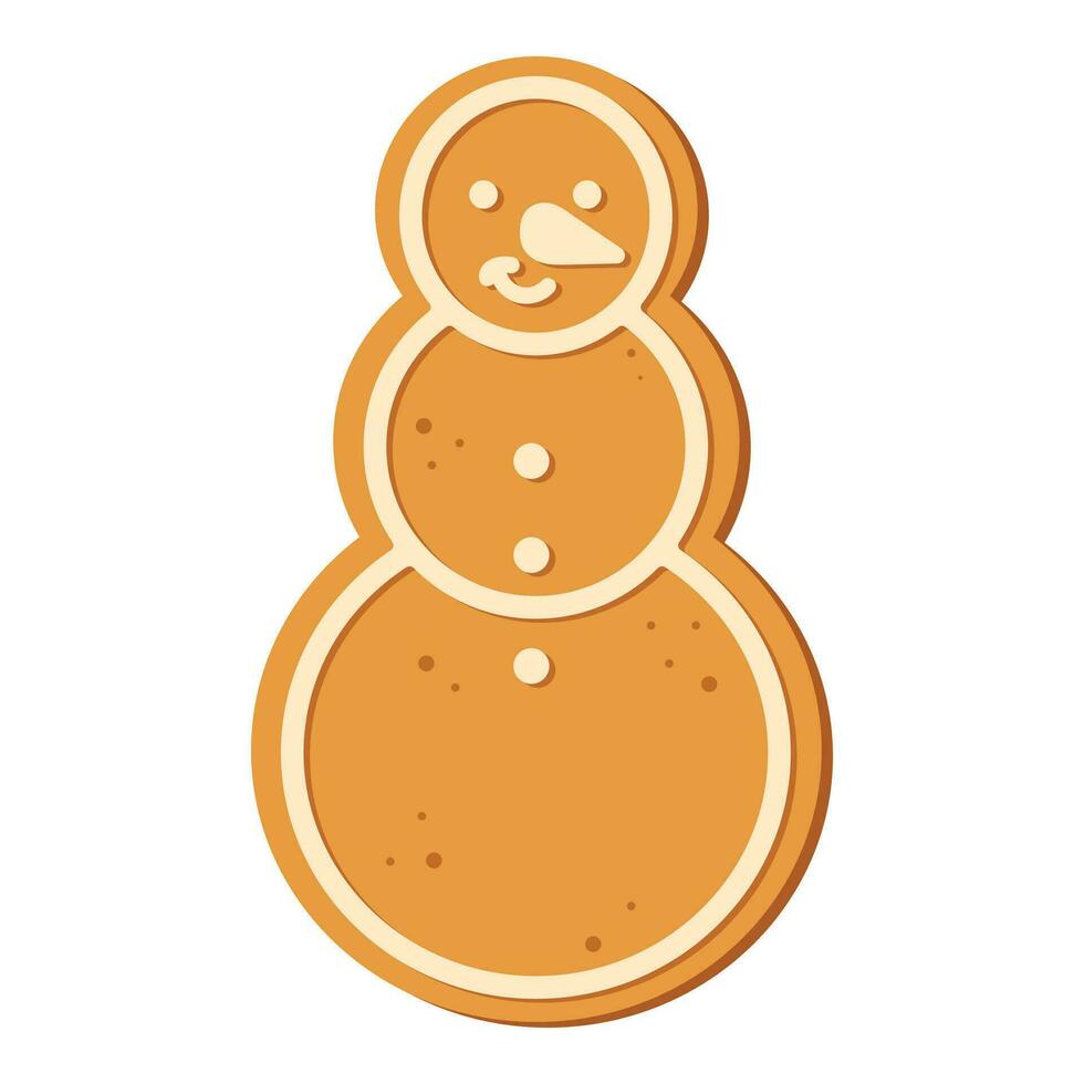 bonhomme de neige en pain d'épice isolé sur fond blanc. biscuit de pain d'épice de noël. nourriture de vacances d'hiver. bonne année. joyeuses fêtes de noël. illustration vectorielle. vecteur