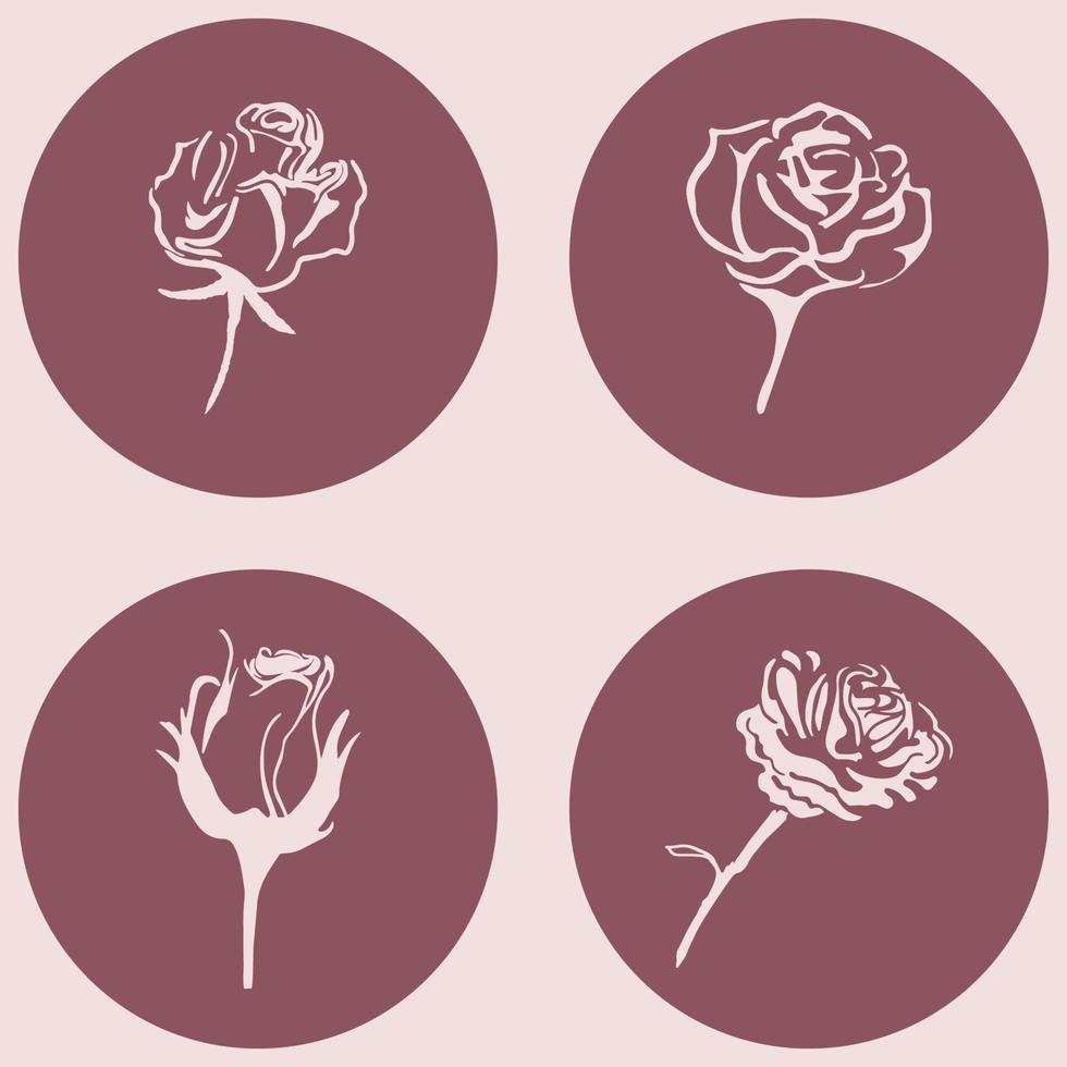 icônes roses et fleurs en rose isolés sur un fond vecteur