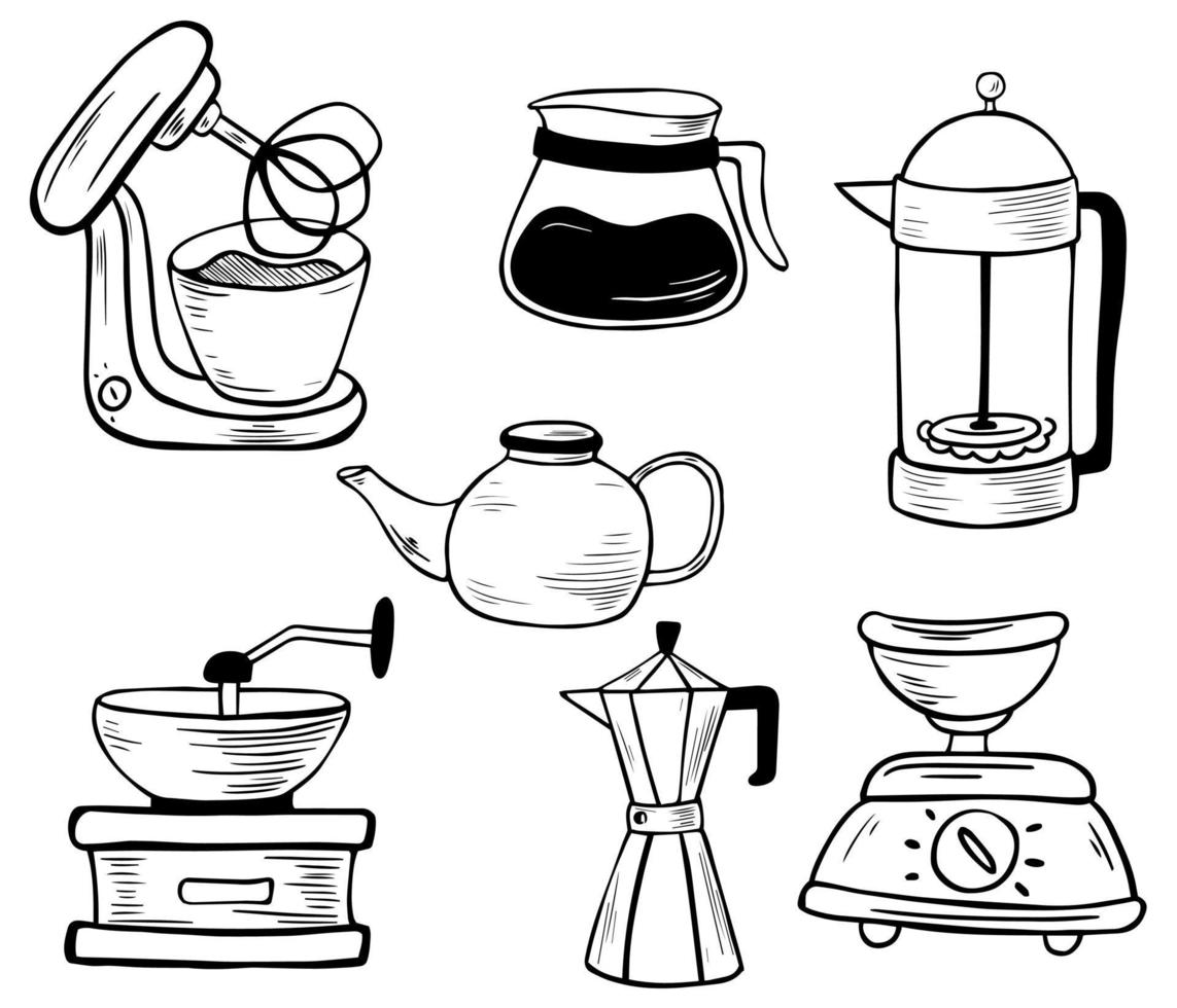 ensemble d'outils électroniques de cuisine. dessin au trait. vecteur