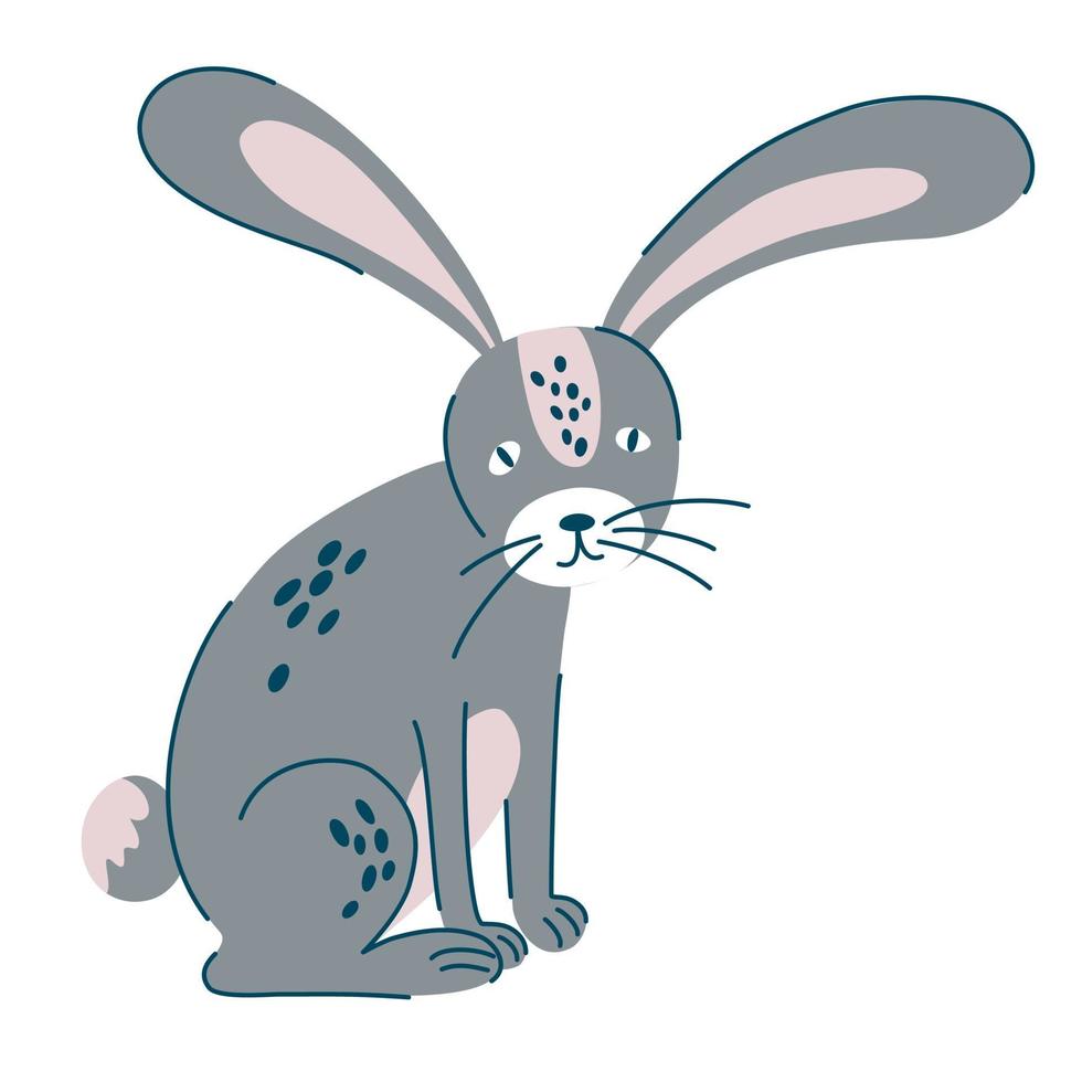 lapin mignon de dessin animé. lièvre gris dessiné à la main. vecteur