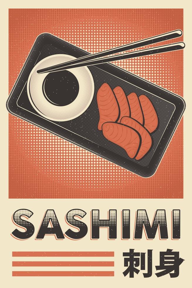 affiche de sashimi de cuisine japonaise rétro vecteur