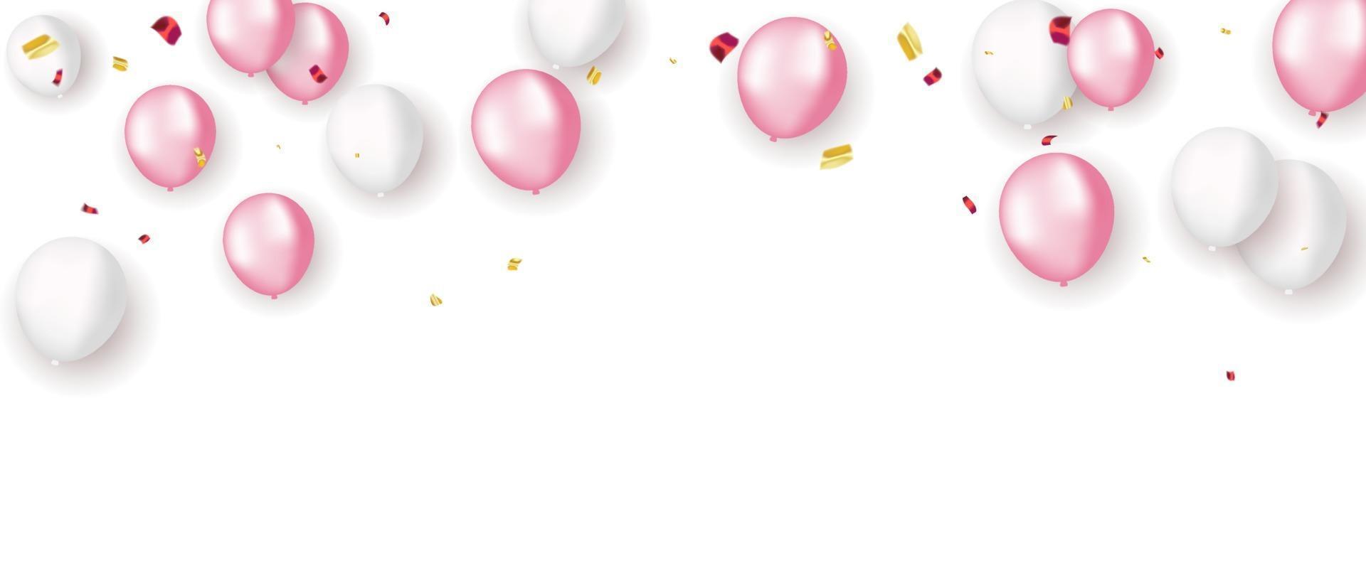 ballons blancs roses, vacances de modèle de conception de concept de confettis vecteur
