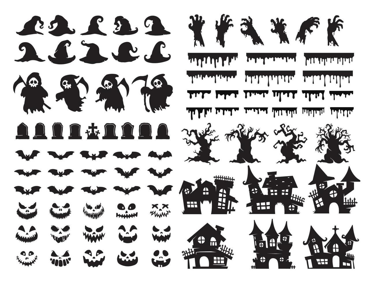 Éléments de silhouette d'halloween pour la décoration de cartes d'halloween vecteur