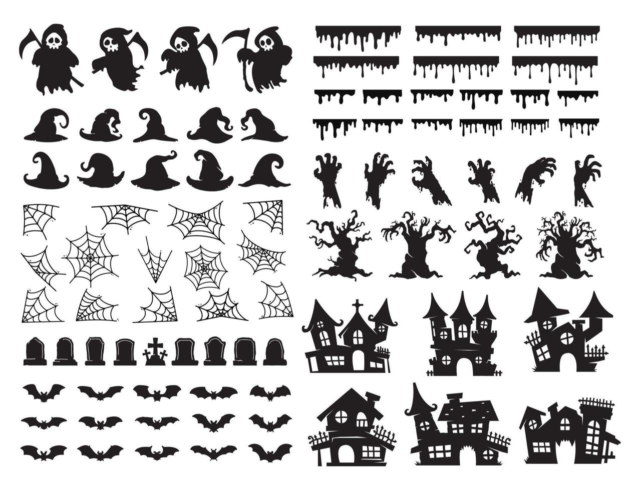 Éléments de silhouette d'halloween pour la décoration de cartes d'halloween vecteur