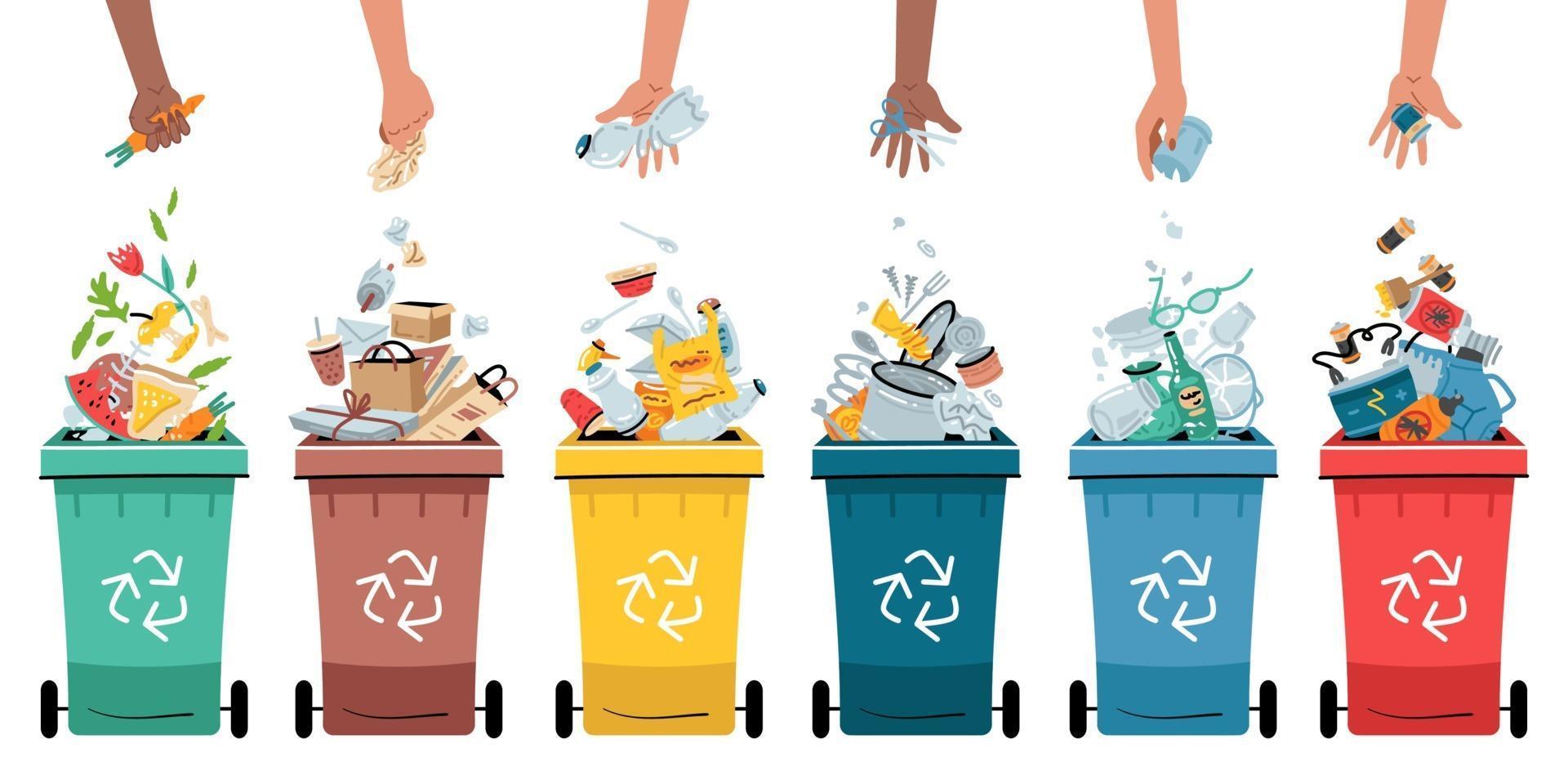 illustration de la collecte, de la ségrégation et du recyclage des déchets. vecteur