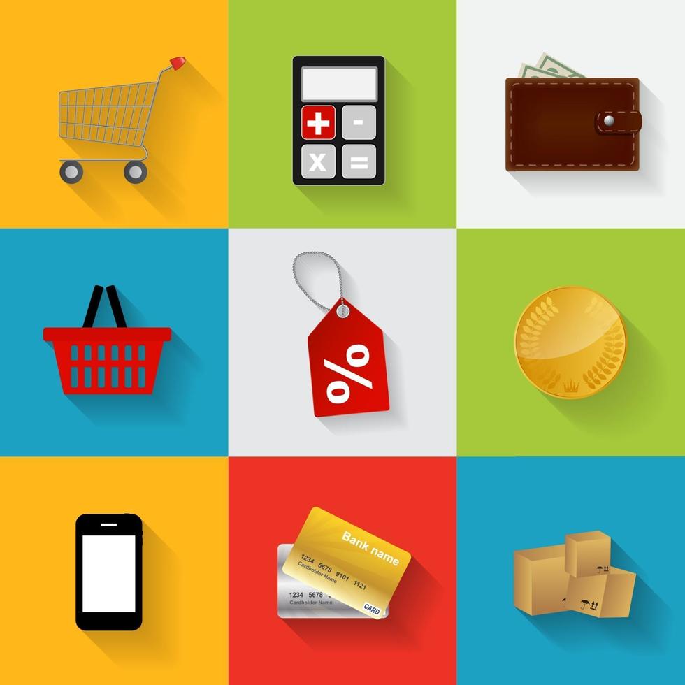 shopping icônes plates définies illustration vectorielle vecteur
