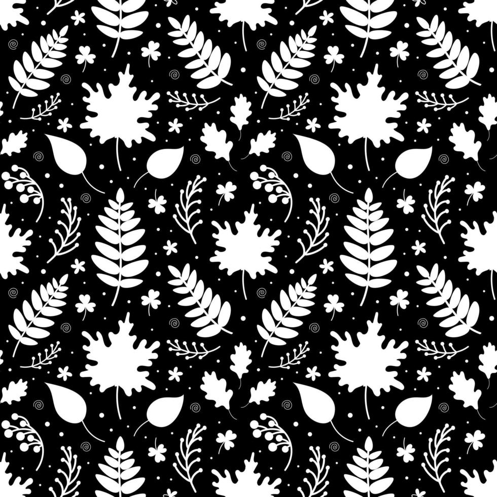 silhouettes blanches de diverses feuilles et baies formant un motif vecteur
