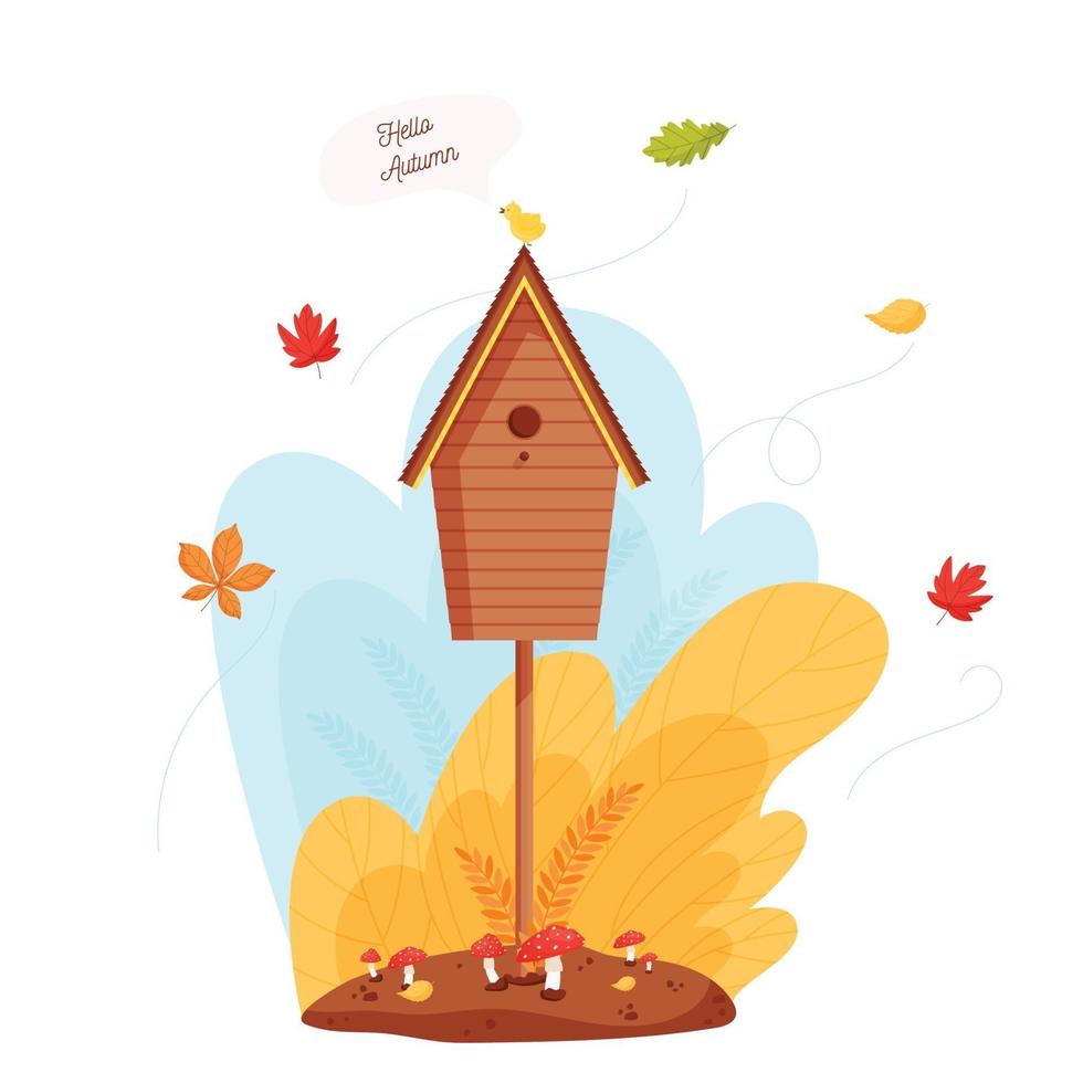 maison d'oiseau. Bonjour automne vecteur