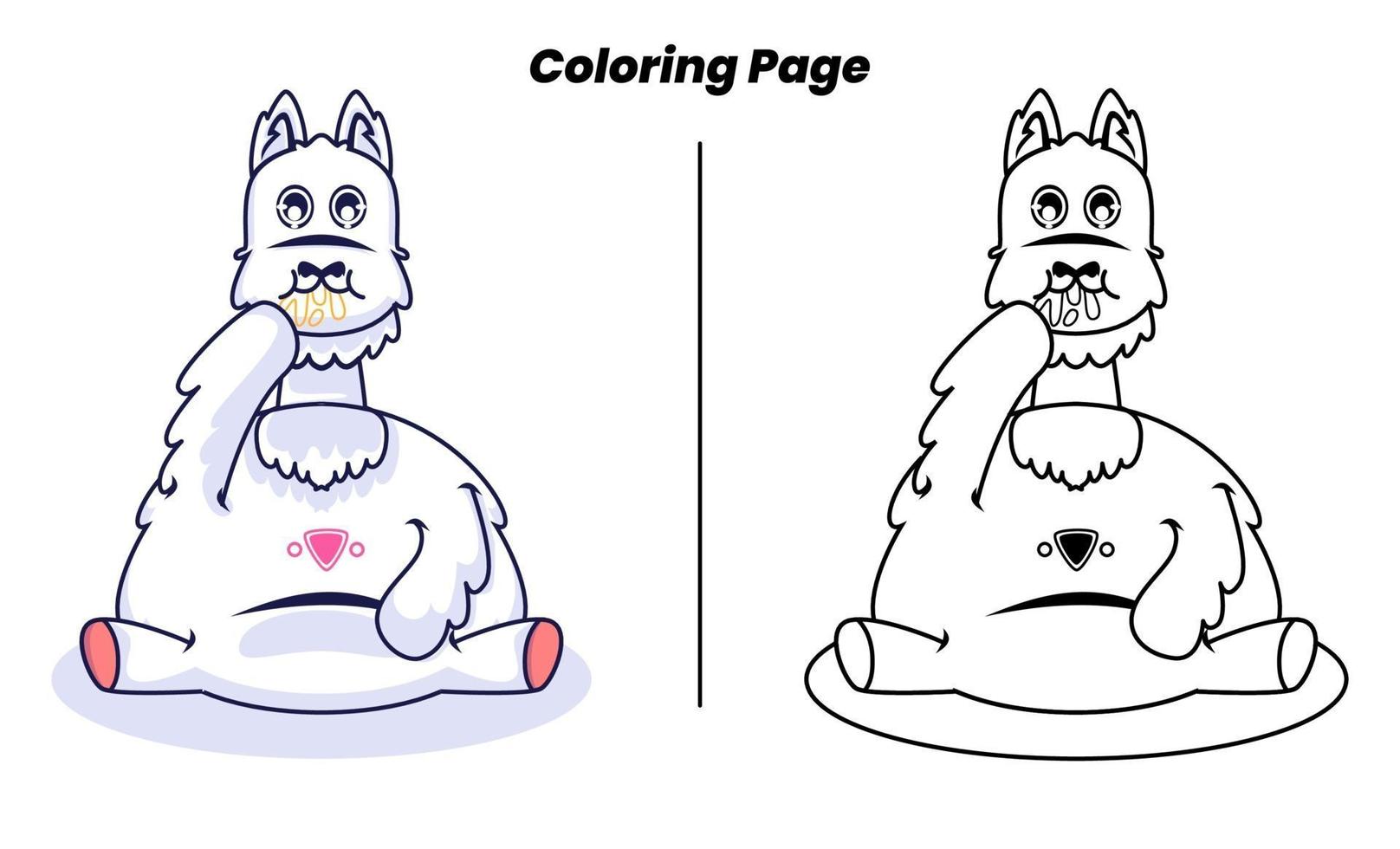 alpaga mignon prenant une pause avec des pages à colorier vecteur