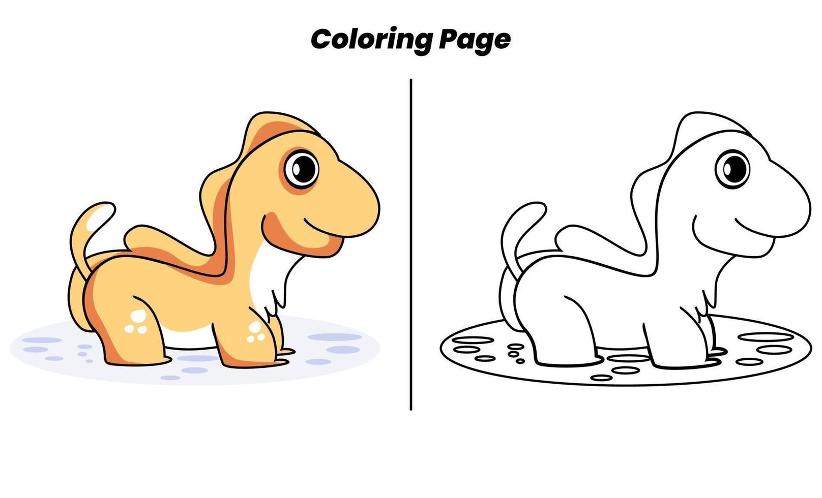 dinosaure mignon avec page à colorier vecteur