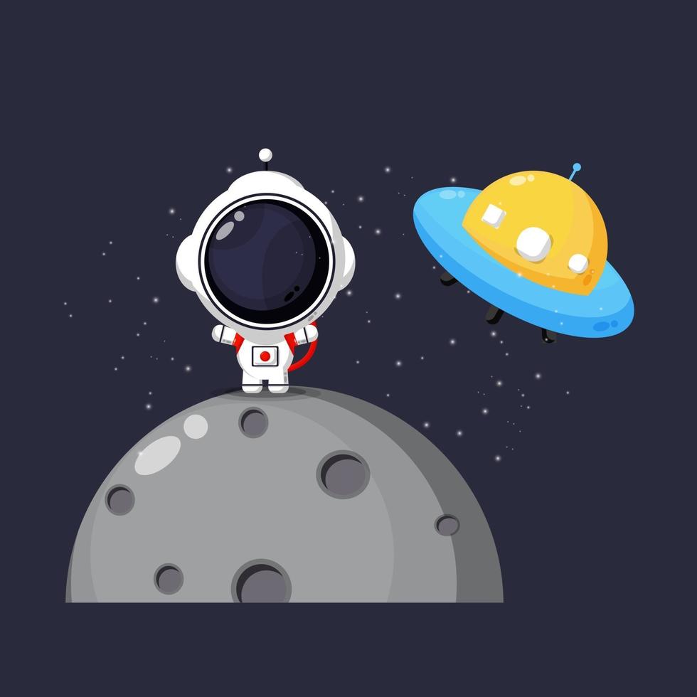 illustration d'un astronaute mignon et d'un ovni dans l'espace vecteur