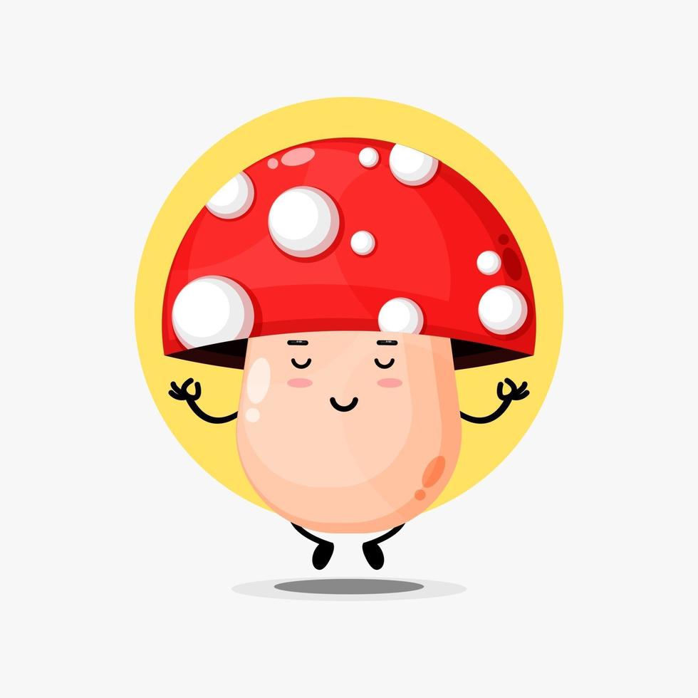 personnage de champignon mignon méditant dans une pose de yoga vecteur