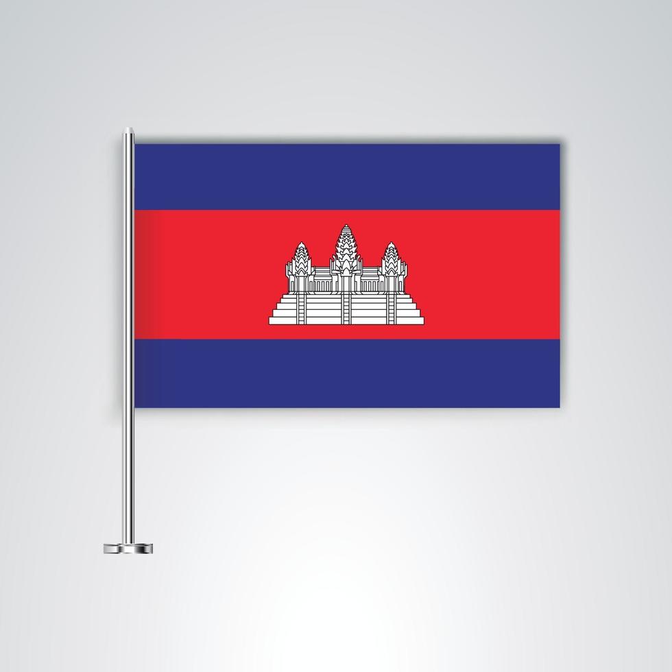 drapeau cambodge avec bâton en métal vecteur