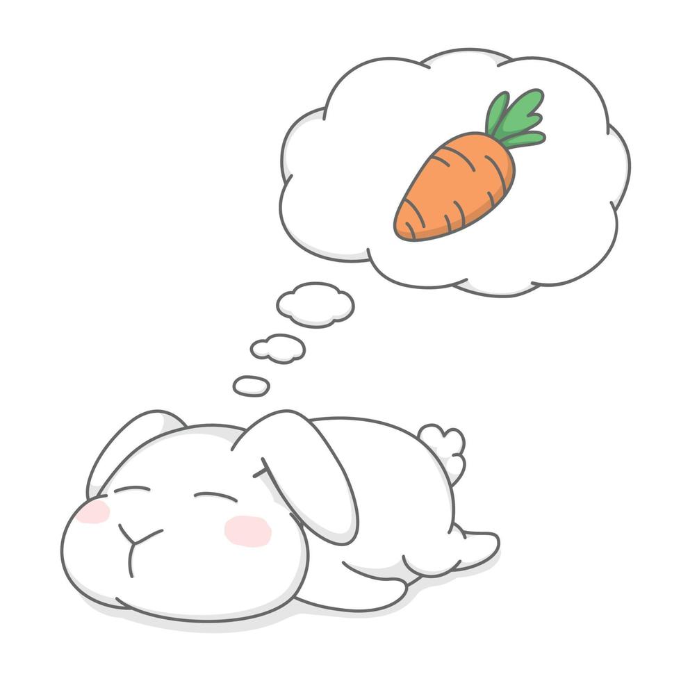 lapin de dessin animé mignon rêvant de carotte vecteur