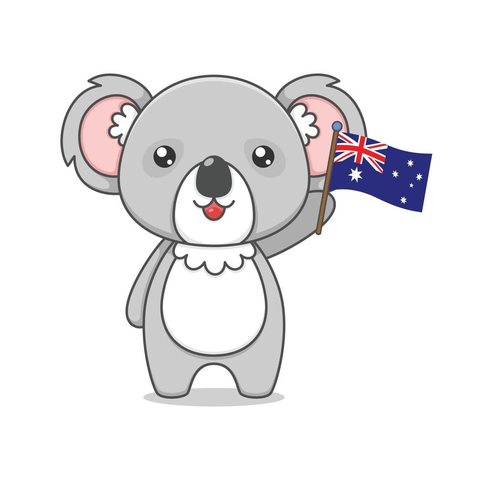 Koala de dessin animé mignon tenant le drapeau australien vecteur