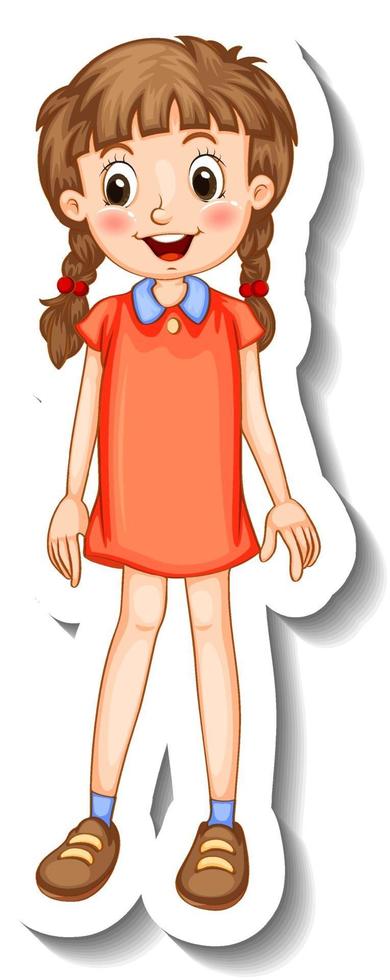 une fille debout posant un autocollant de dessin animé isolé vecteur
