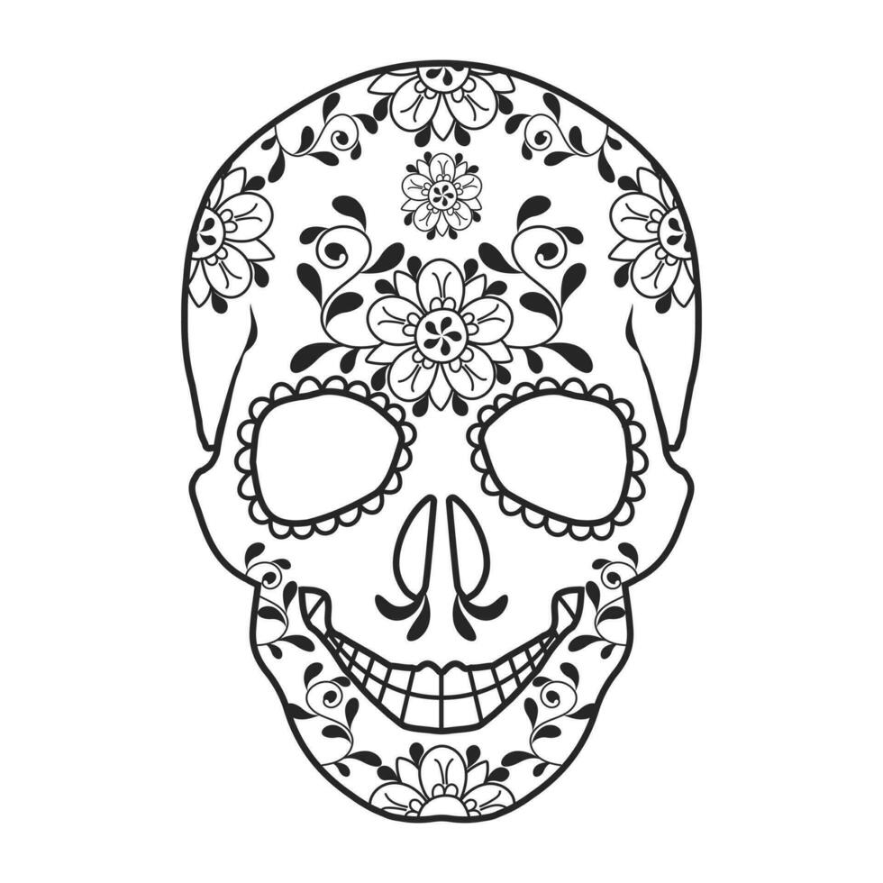 mexicain journée de le mort illustration avec décès masque crâne avec fleurs ornement. vacances carte, vecteur