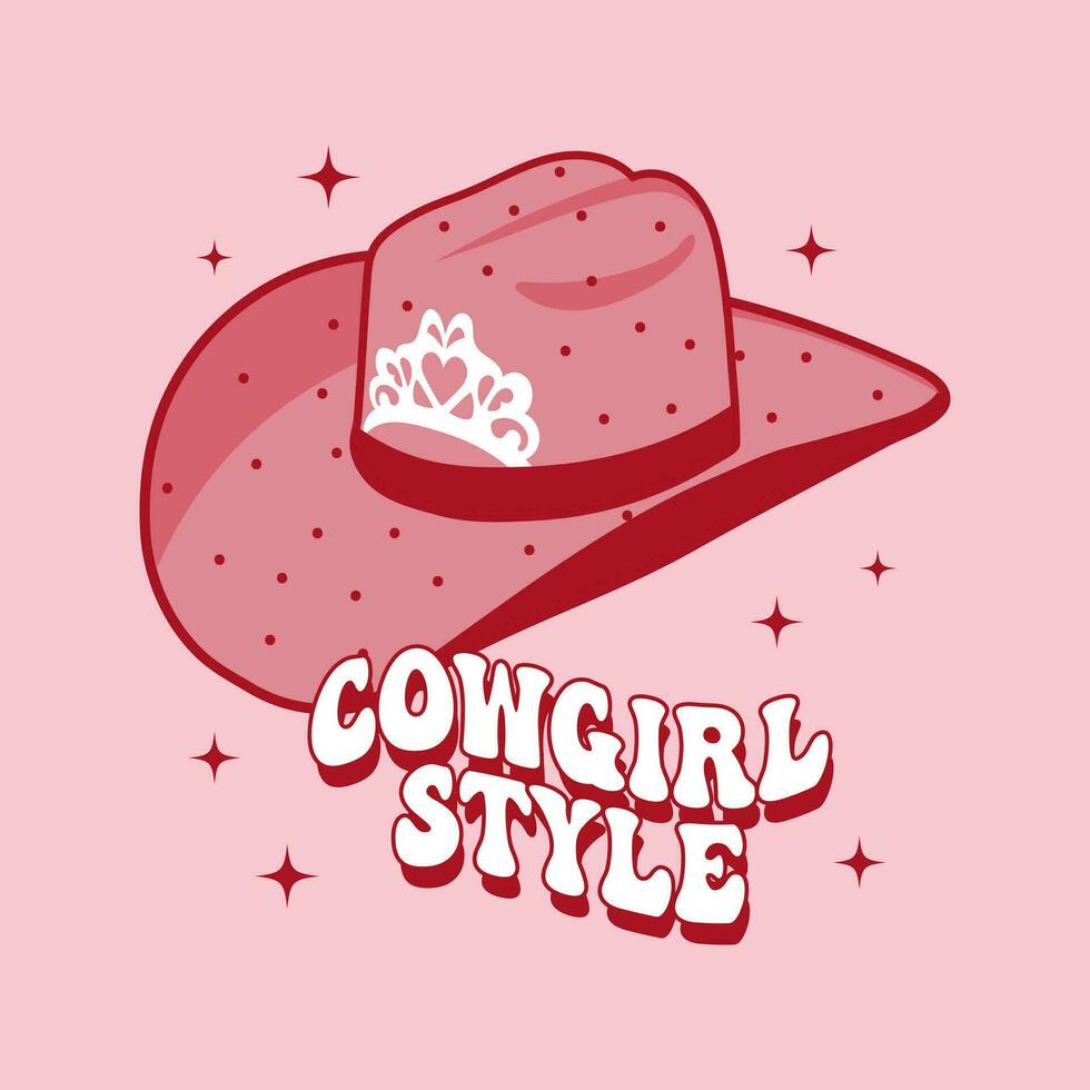 cow-boy chapeau avec couronne. rose occidental cow-girl chapeau et texte cow-girl style. illustration. vecteur