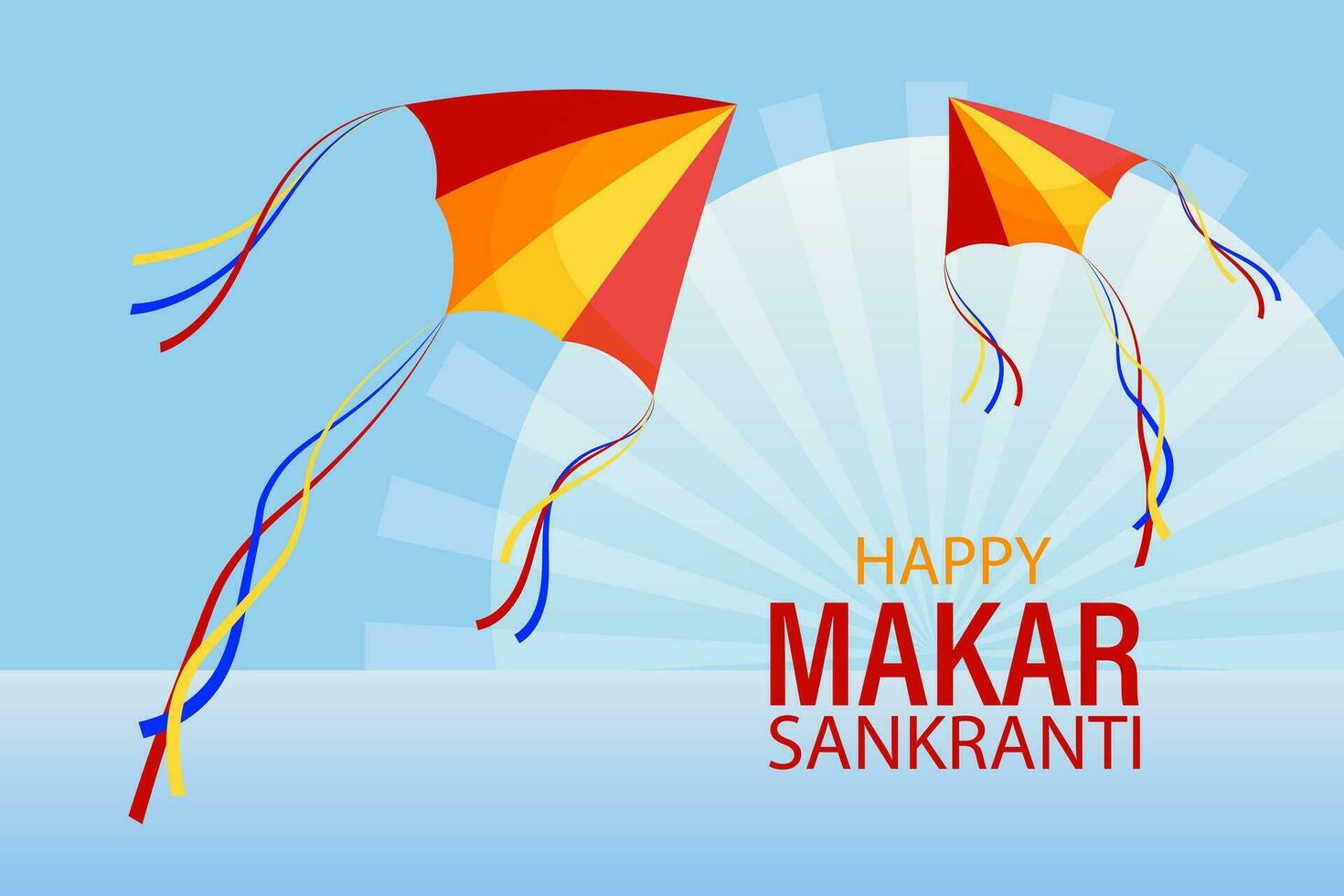 heureux makar sankranti, cerf-volant coloré dans le ciel avec des nuages. carte de vacances hindoue, vecteur