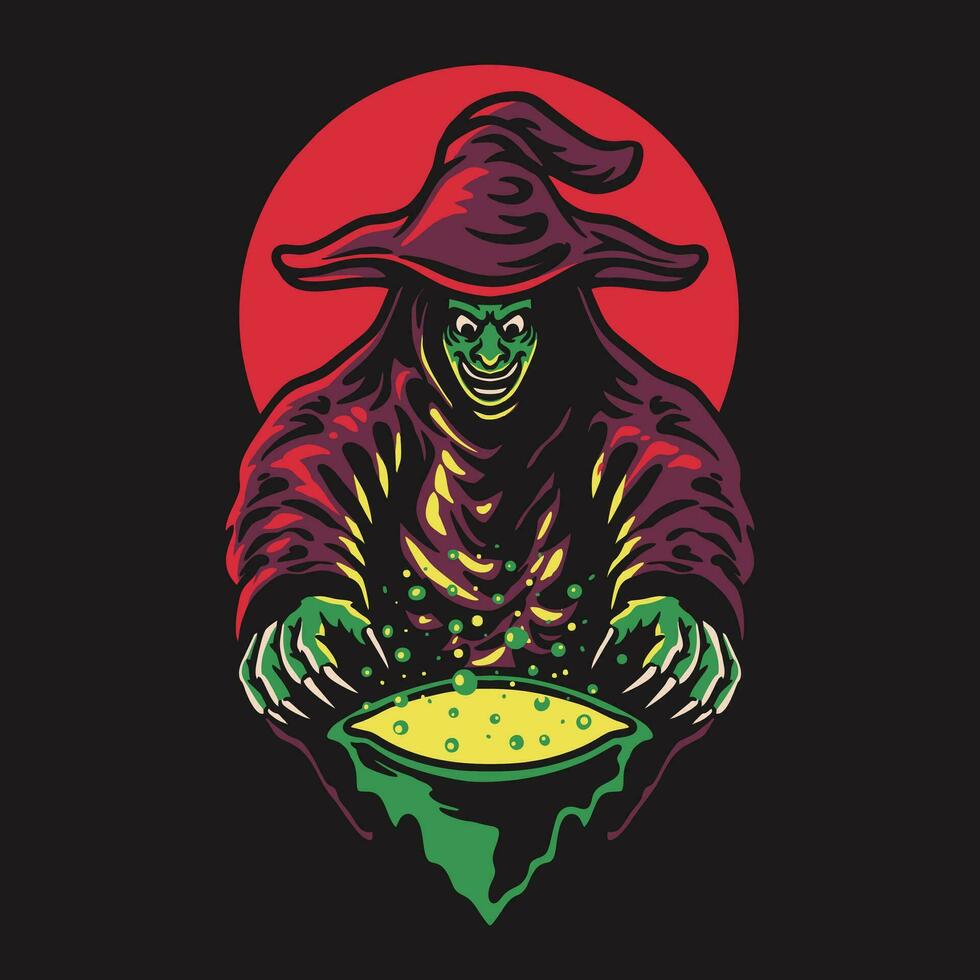 sorcière Halloween rétro vecteur illustration