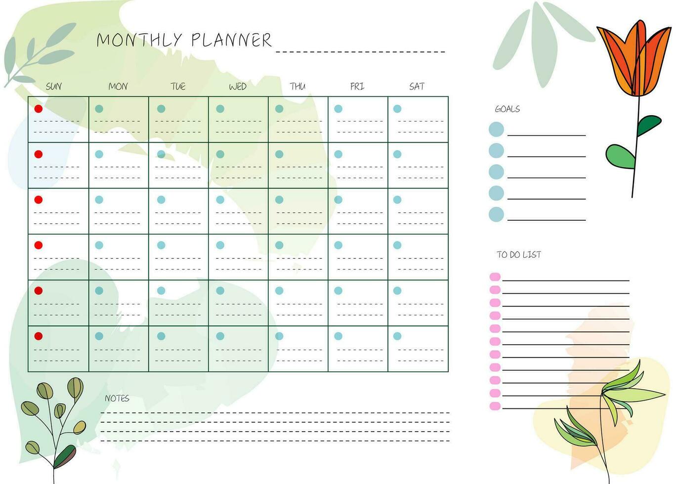 fleur main tiré nettoyer conception mensuel plan et calendrier modèle vecteur