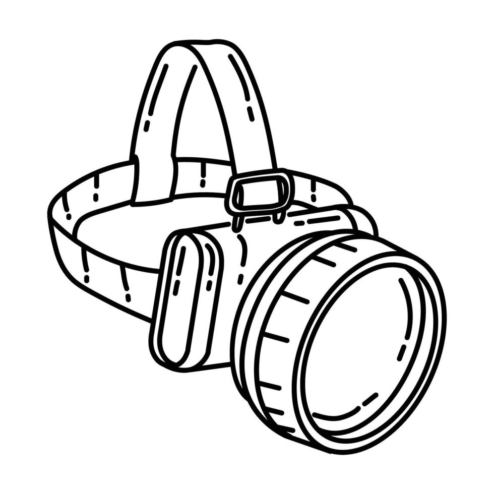 icône de lampe frontale. doodle dessinés à la main ou style d'icône de contour vecteur