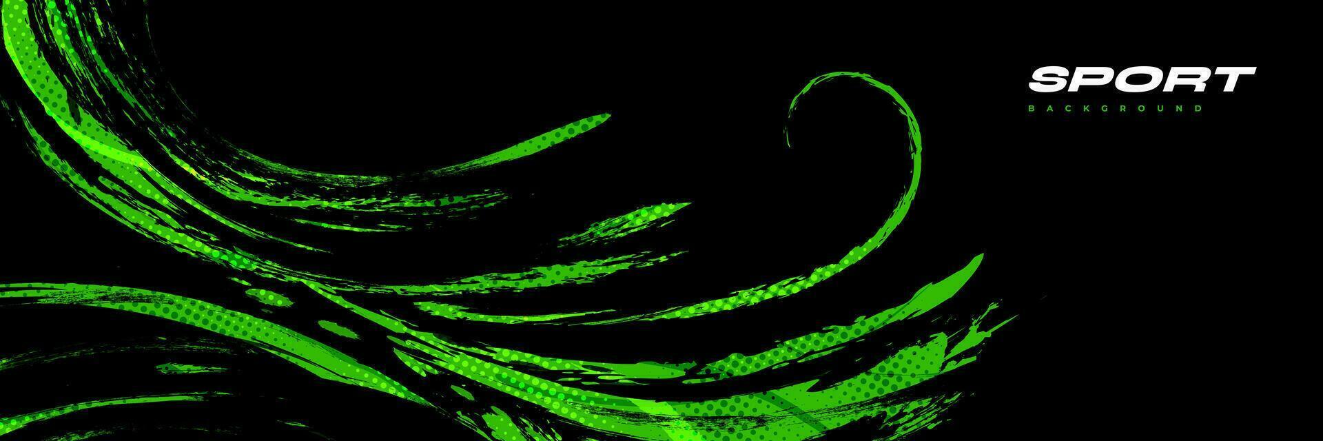 noir et vert brosse illustration avec demi-teinte effet isolé sur noir Contexte. sport Contexte avec grunge style. rayure et texture éléments pour conception vecteur