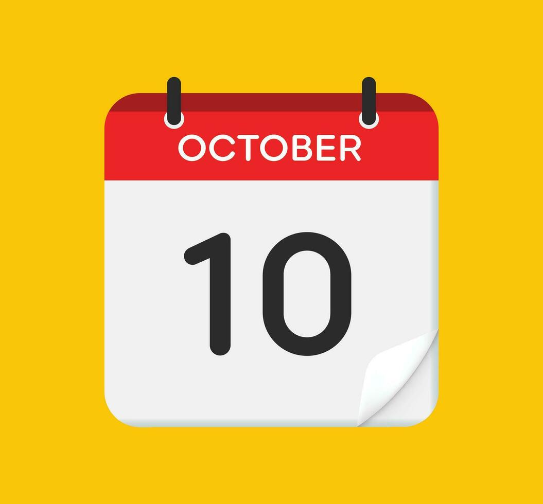 vecteur calendrier icône. dix octobre. jour, mois. plat style.