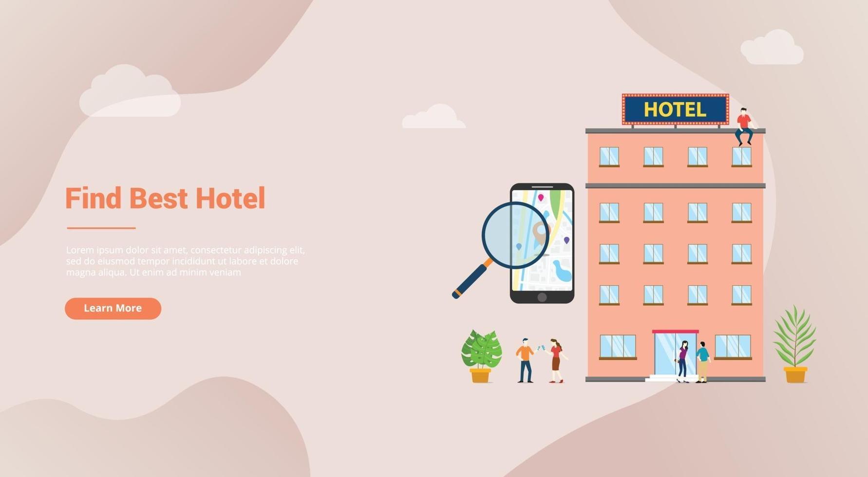 trouver un hôtel ou rechercher un concept d'hôtel pour un modèle de site Web vecteur