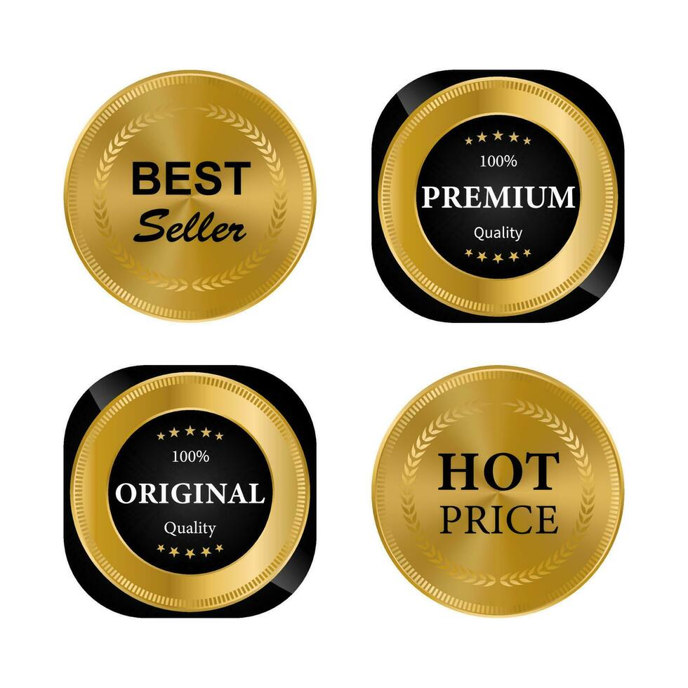 insignes de sceau d'or de luxe et étiquettes produit de qualité de vente. illustration vectorielle vecteur