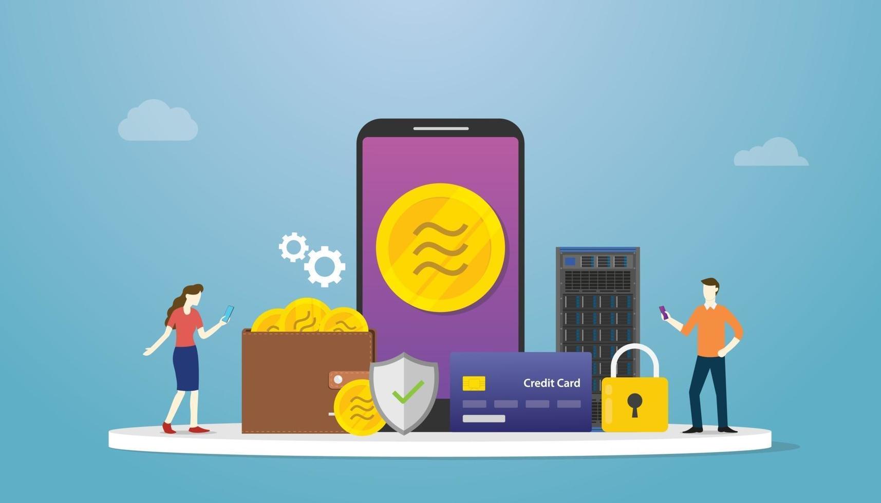 concept de monnaie crypto libra avec paiement d'applications pour smartphone vecteur