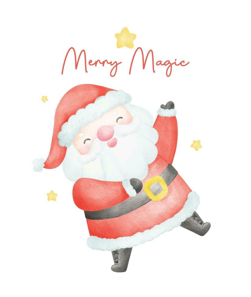 mignonne Noël aquarelle avec adorable souriant Père Noël claus dessin animé personnage vecteur illustration