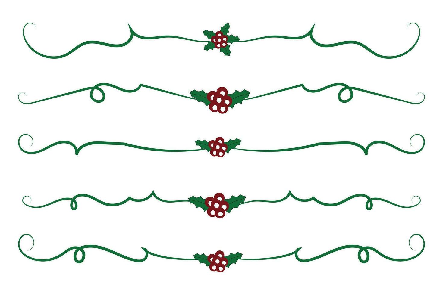 Noël s'épanouit tourbillonne séparateurs lignes décoratif éléments, ancien calligraphie faire défiler joyeux Noël texte diviseur filigrane élégant, hiver houx en-têtes fantaisie séparateur vert page décor vecteur