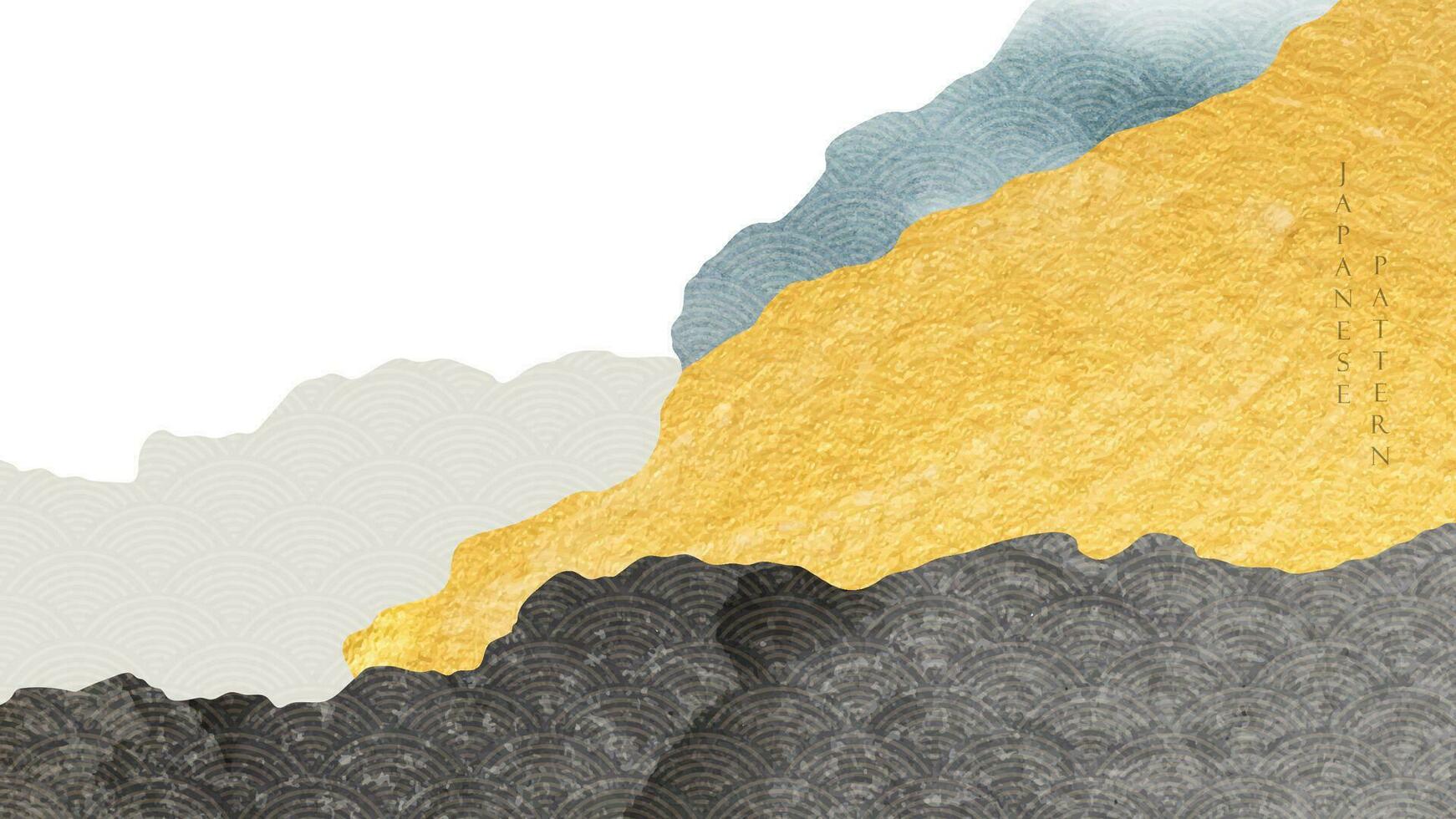 fond de paysage abstrait avec vecteur de texture or et noir. conception de bannière de forêt de montagne avec motif de vague japonais dans un style vintage. décoration d'art naturel.