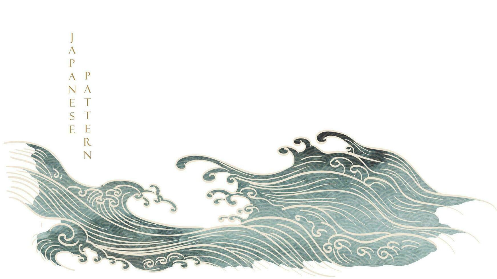 bleu texture avec Japonais océan vague modèle dans ancien style. abstrait art paysage bannière conception avec aquarelle texture vecteur. vecteur