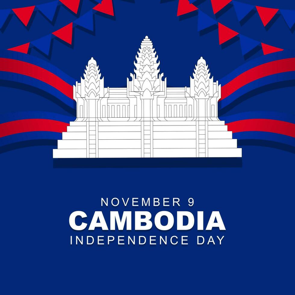 Cambodge indépendance journée célèbre chaque année sur 9 novembre, affiche salutation carte conception avec Cambodge drapeau ruban. vecteur illustration