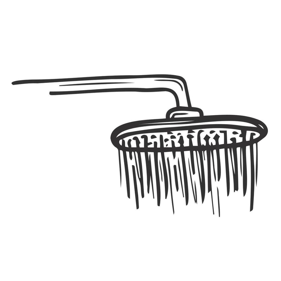 douche tête avec l'eau gouttes main tiré contour griffonnage icône. salle de bains, sanitaire, faire le ménage, robinet, Ménage concept. vecteur esquisser illustration pour imprimer, la toile, mobile et infographie sur blanc Contexte.