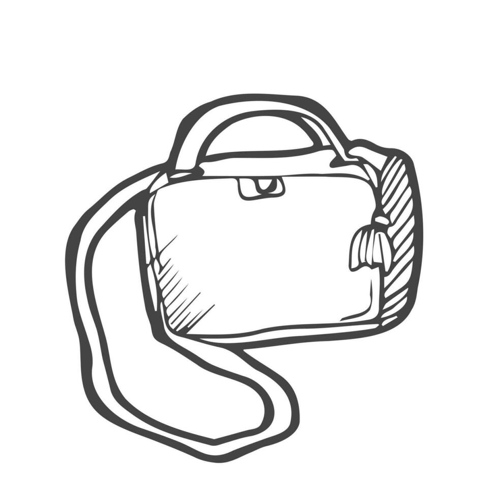 un ligne vecteur illustration de une femme sac. élégant aux femmes sac avec rabat Haut et gérer. cuir sac femelle collection. mode fille concept tiré de le main image silhouette.