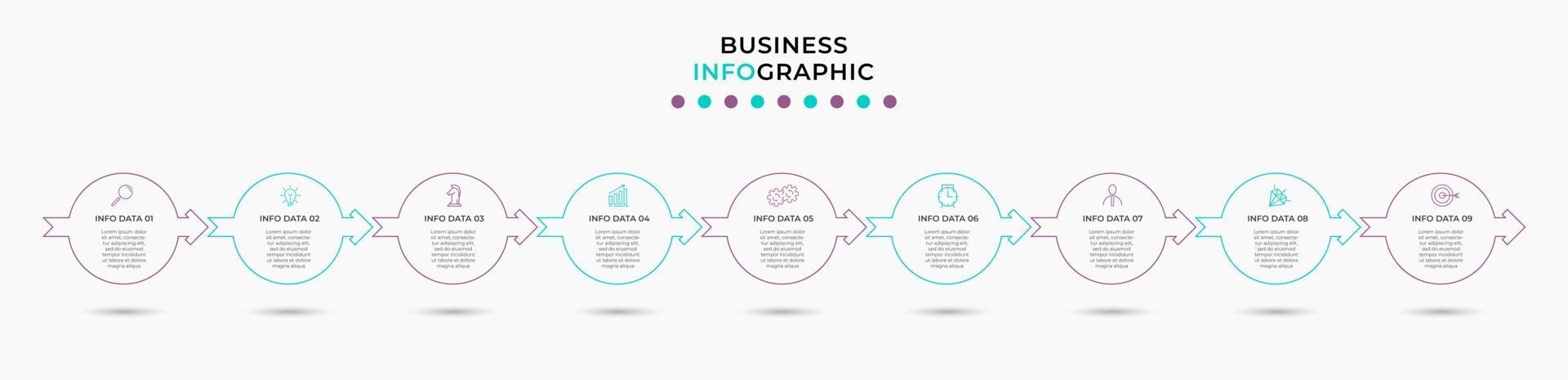 modèle d'entreprise de conception infographique avec des icônes et 9 options ou étapes vecteur