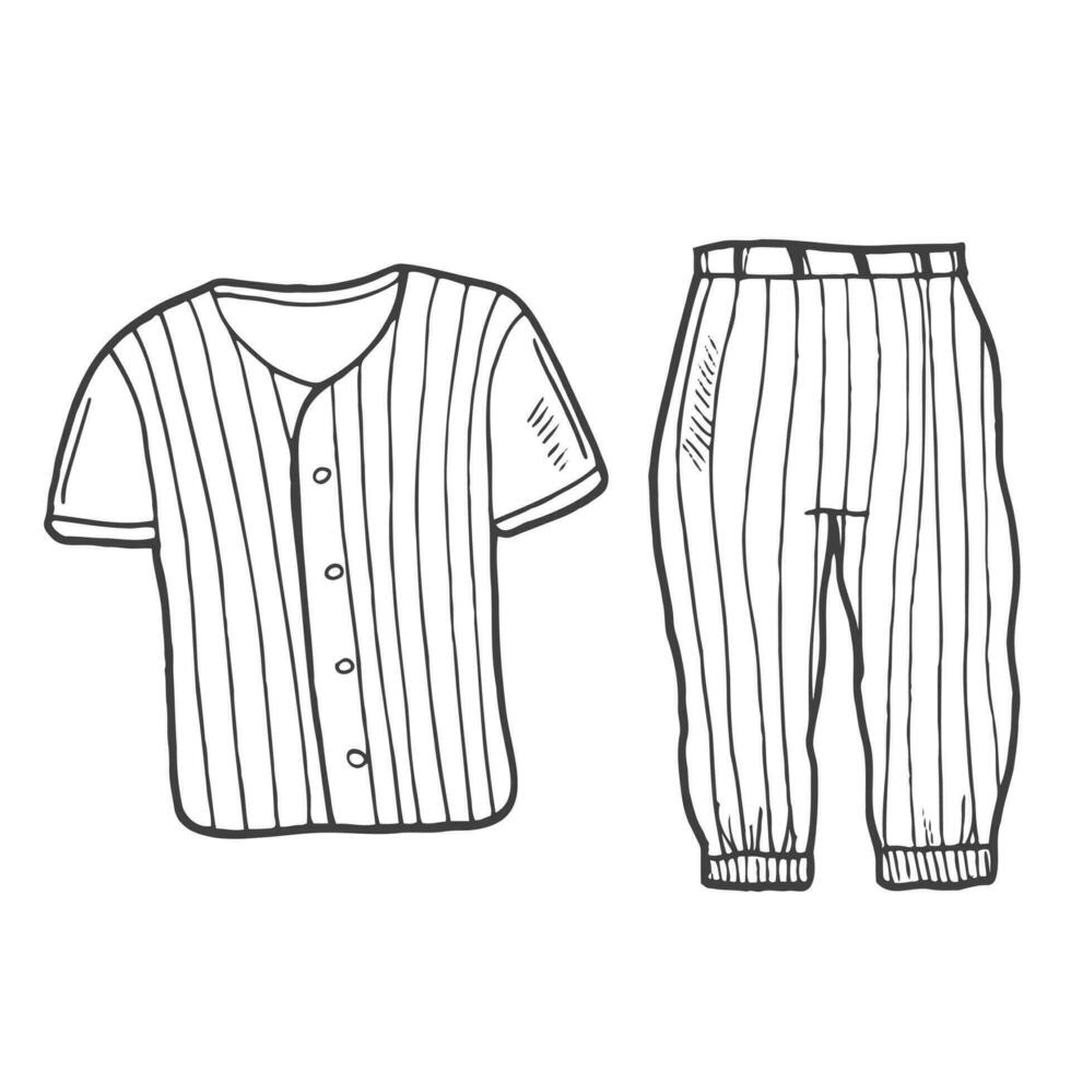 griffonnage base-ball uniforme. vêtement de sport. T-shirt et pantalon. vecteur illustration