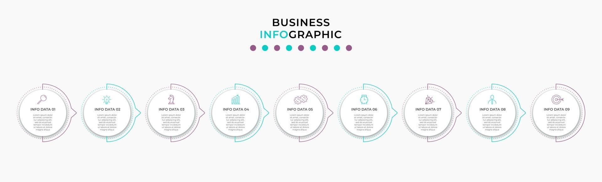 modèle d'entreprise de conception infographique avec des icônes et 9 options ou étapes vecteur