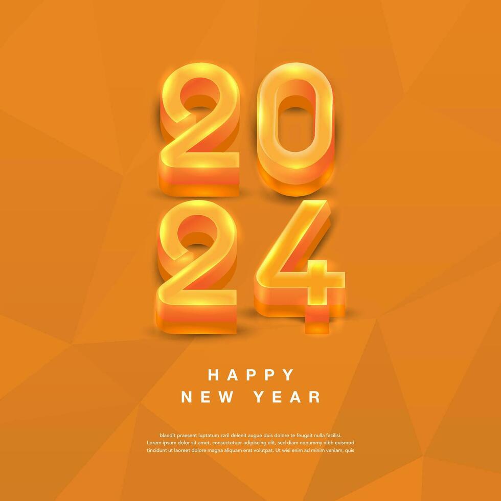 2024 content Nouveau année avec 3d nombre et Contexte Orange vecteur