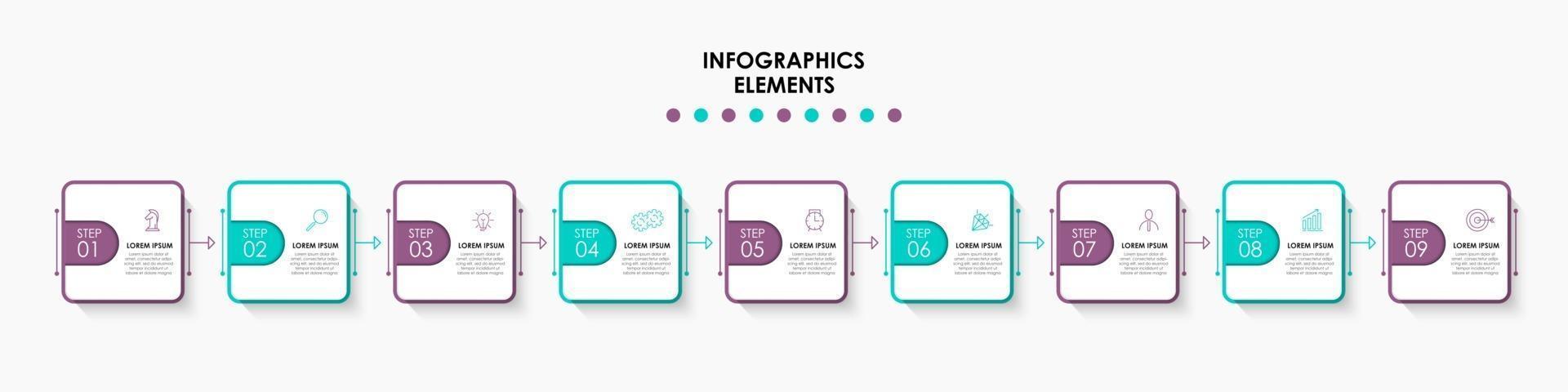 modèle d'entreprise de conception infographique avec des icônes et 9 options ou étapes vecteur