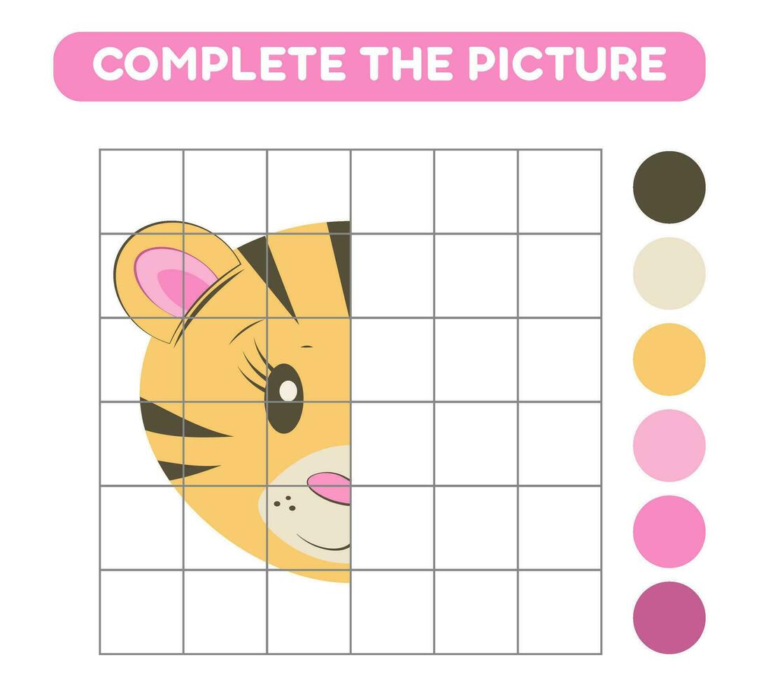 Achevée le image de mignonne dessin animé tigre. éducatif feuilles de travail pour enfants. vecteur