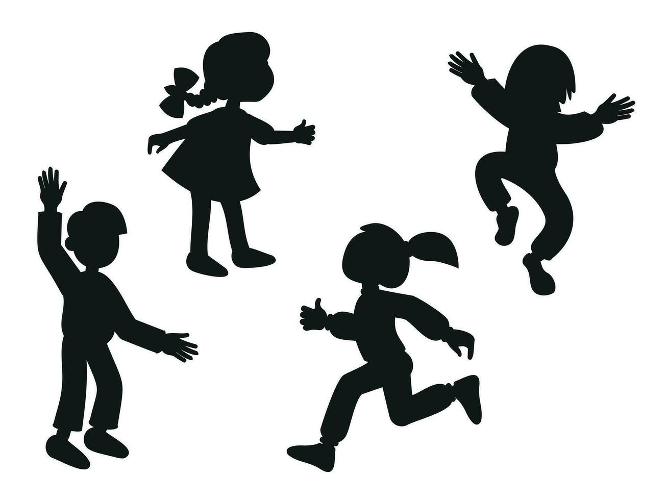 silhouette de les enfants dans dessin animé style. ombre de des gamins vecteur